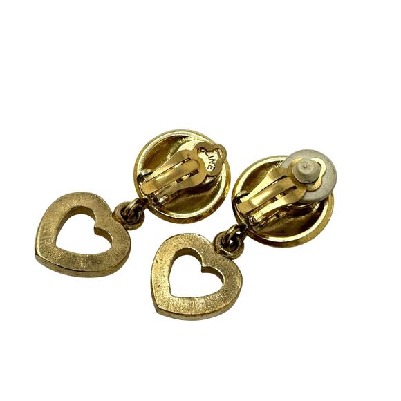 Celine Vintage Paris Heart Logo Clip-On Earrings 80’s Gold Tone Made in France - Picture 5 of 8